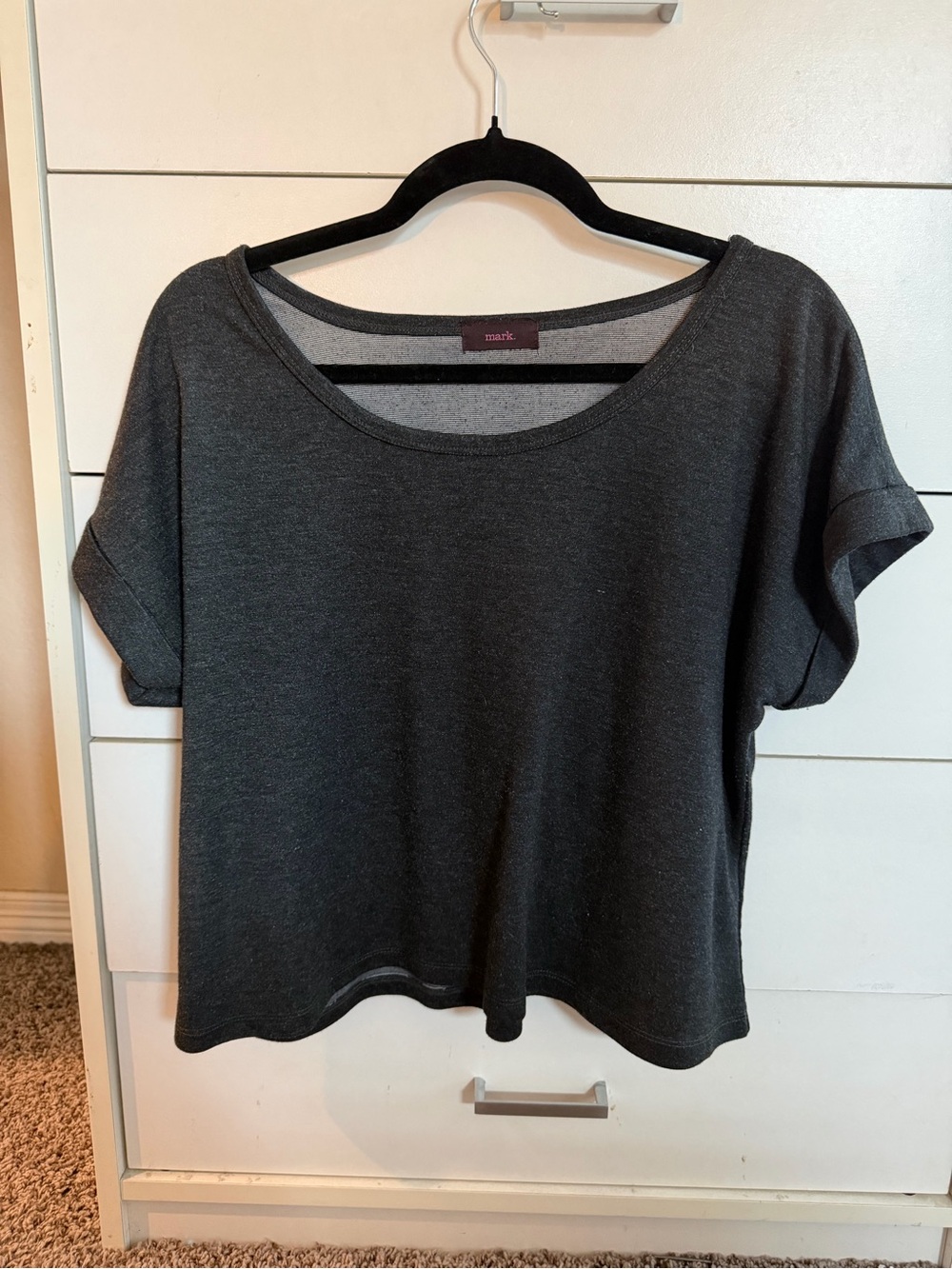 mark. Charcoal Gray Short Sleeve Scoop Neck Top